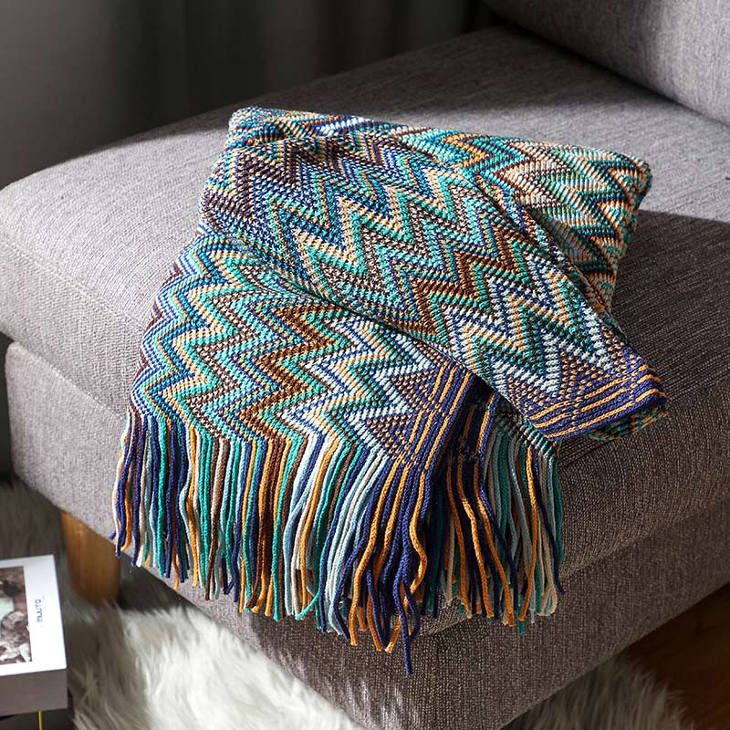 Colorful Striped Blanket with Tassels