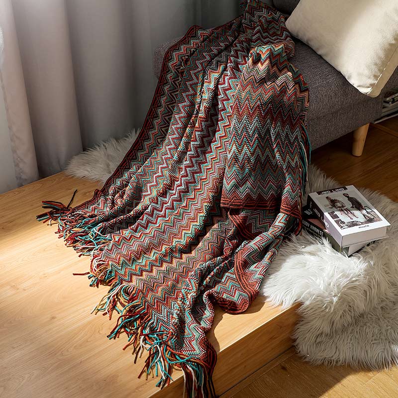 Colorful Striped Blanket with Tassels